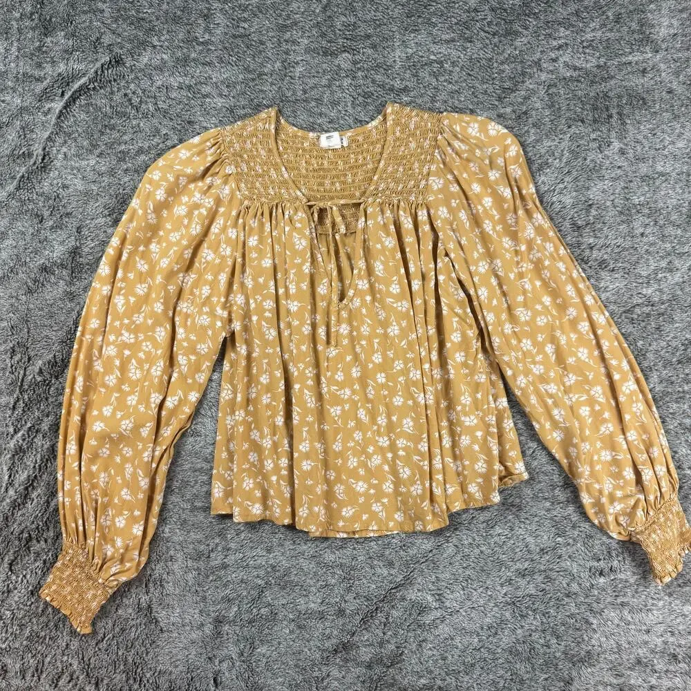 Billabong Blouse Women's Small Yellow & White Floral